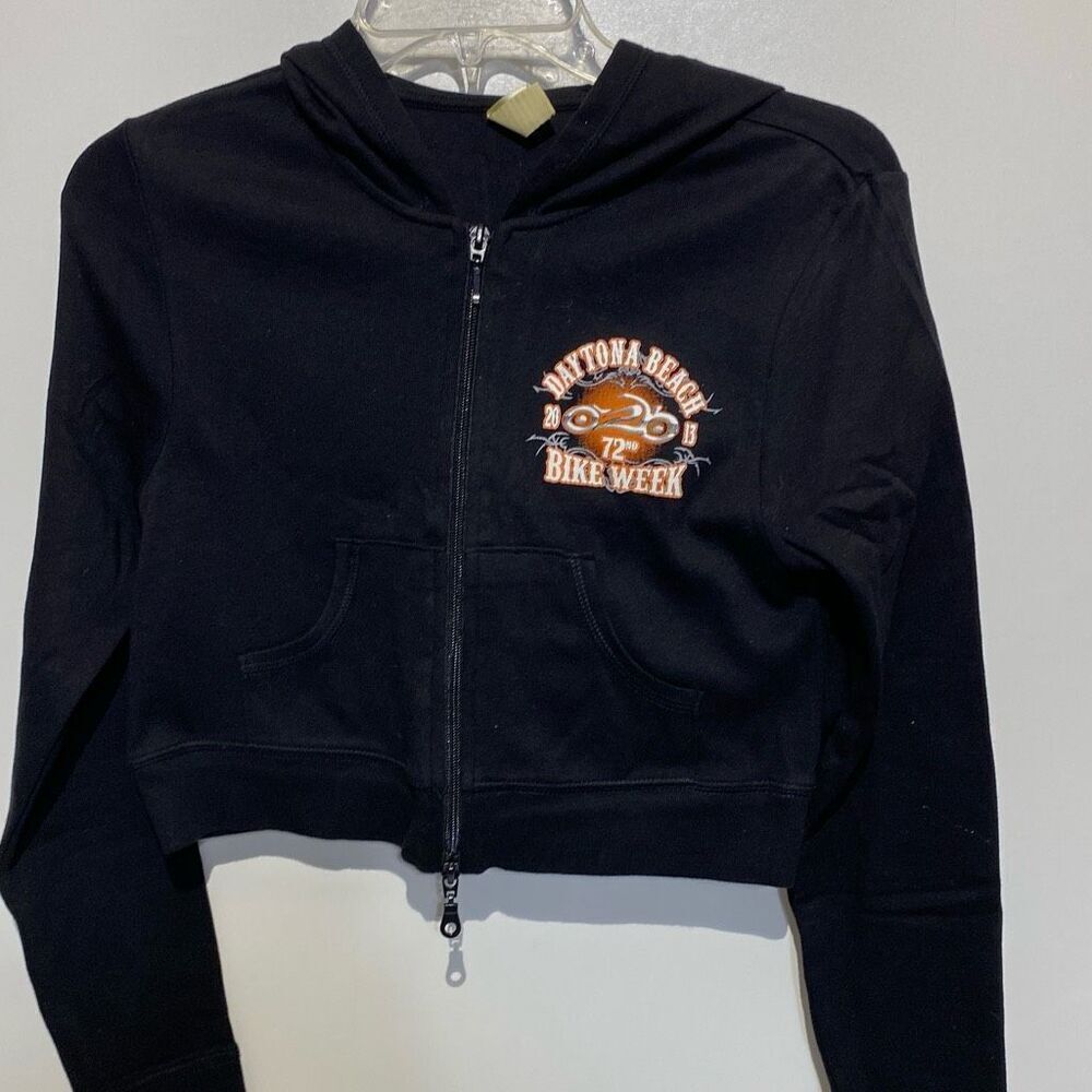 Kapas Women's Black Daytona Beach Long Sleeve Cropped Full Zip Hoodie Size Small
